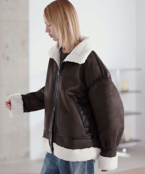 セール】ダブルジップ裏ボアフェイクムートンジャケット（ムートン