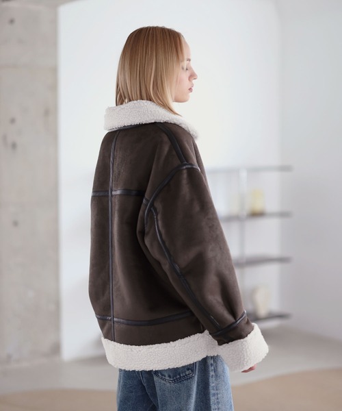 ダブルジップ裏ボアフェイクムートンジャケット（ムートンコート