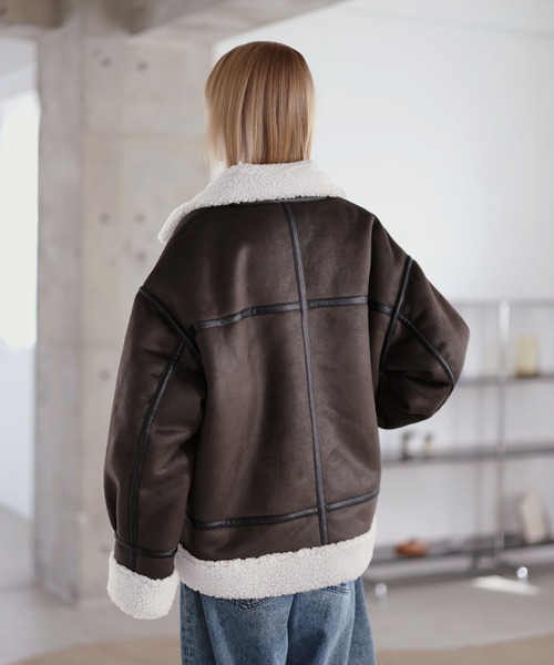 ダブルジップ裏ボアフェイクムートンジャケット（ムートンコート