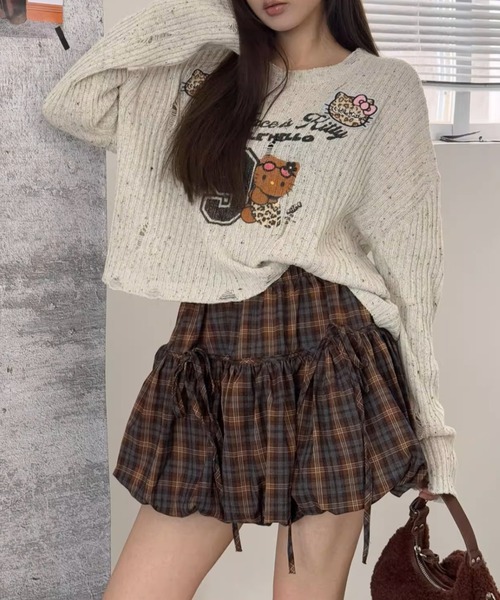 .KOM（ドットコム）の「A'GEM/9 × .kom 『.KOM/ドットケーオーエム』Ribbon Gather Check Mini Skirt／リボンギャザー チェックミニスカート（スカート・レディース・ブラウン/ブラック/ブルー・FREE）」の8枚目の写真