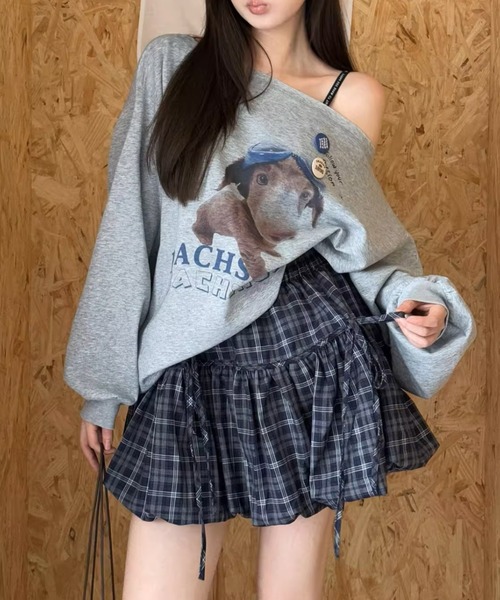 .KOM（ドットコム）の「A'GEM/9 × .kom 『.KOM/ドットケーオーエム』Ribbon Gather Check Mini Skirt／リボンギャザー チェックミニスカート（スカート・レディース・ブラウン/ブラック/ブルー・FREE）」の5枚目の写真