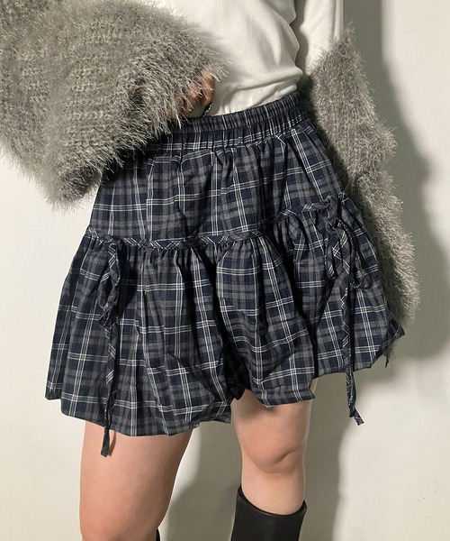.KOM（ドットコム）の「A'GEM/9 × .kom 『.KOM/ドットケーオーエム』Ribbon Gather Check Mini Skirt／リボンギャザー チェックミニスカート（スカート・レディース・ブラウン/ブラック/ブルー・FREE）」の10枚目の写真