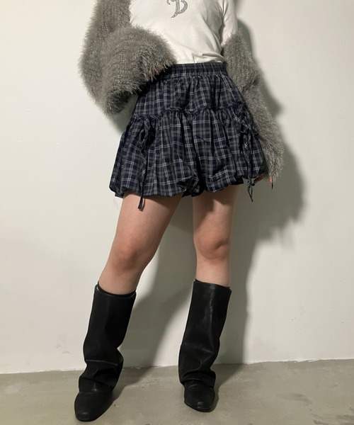 .KOM（ドットコム）の「A'GEM/9 × .kom 『.KOM/ドットケーオーエム』Ribbon Gather Check Mini Skirt／リボンギャザー チェックミニスカート（スカート・レディース・ブラウン/ブラック/ブルー・FREE）」の12枚目の写真