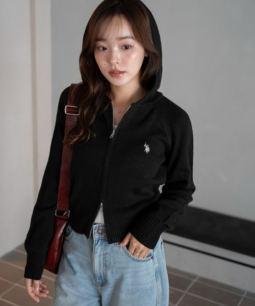 U.S. POLO ASSN.(ユーエスポロアッスン)の「∴WEGO/【25年秋冬新作】別注USPOLO WZIPニットパーカー(パーカー・レディース・ブラウン系その他5/ブラック/アイボリー/グレー・FREE)」の2枚目の写真