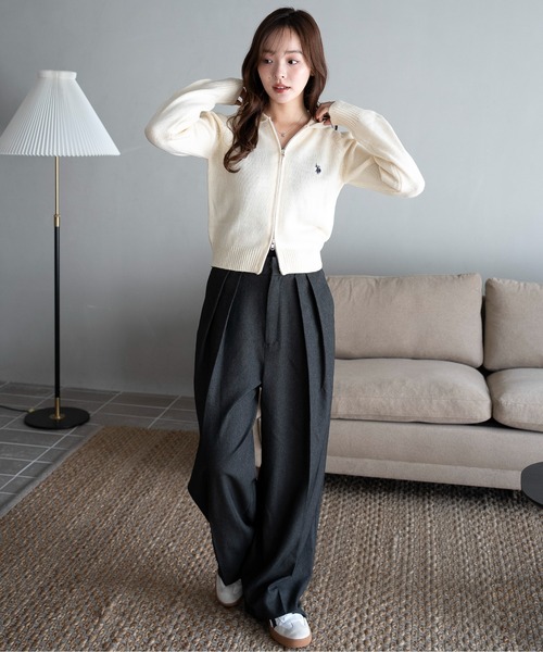 U.S. POLO ASSN.(ユーエスポロアッスン)の「∴WEGO/【25年秋冬新作】別注USPOLO WZIPニットパーカー(パーカー・レディース・ブラウン系その他5/ブラック/アイボリー/グレー・FREE)」の12枚目の写真