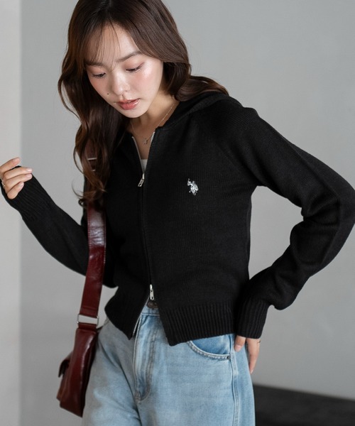 U.S. POLO ASSN.(ユーエスポロアッスン)の「∴WEGO/【25年秋冬新作】別注USPOLO WZIPニットパーカー(パーカー・レディース・ブラウン系その他5/ブラック/アイボリー/グレー・FREE)」の7枚目の写真