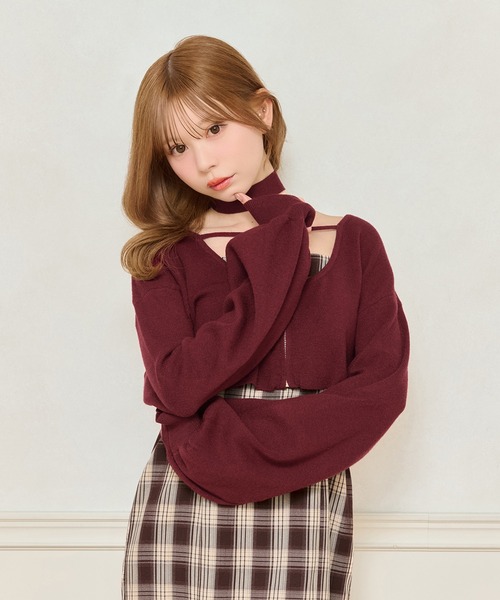apres jour(アプレジュール)の「チョーカー付きショート丈ZIPニット(ニット/セーター・レディース・ボルドー/ブラック/アイボリー・X-LARGE/フリー)」の18枚目の写真