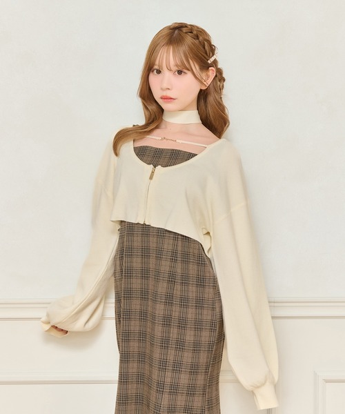 セール】チョーカー付きショート丈ZIPニット（ニット/セーター