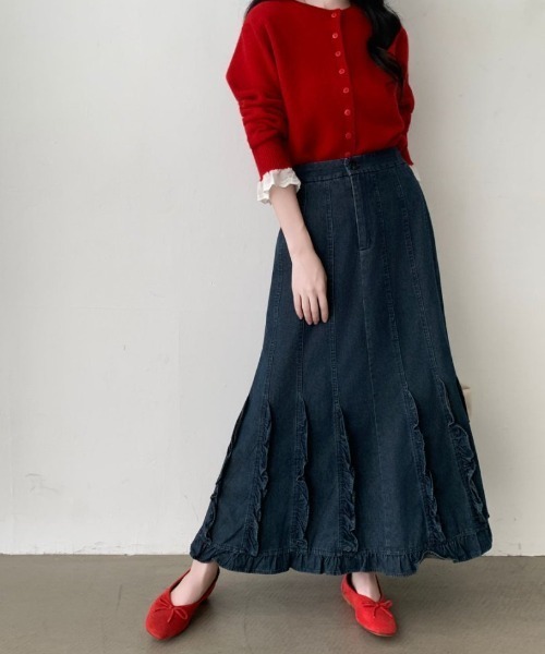 ABITOKYO(アビトーキョー)の「フリルドッキングデニムマーメイドスカート(デニムスカート・レディース・インディゴブルー/ブラック/ネイビー・FREE)」の2枚目の写真