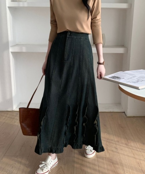 ABITOKYO(アビトーキョー)の「フリルドッキングデニムマーメイドスカート(デニムスカート・レディース・インディゴブルー/ブラック/ネイビー・FREE)」の19枚目の写真