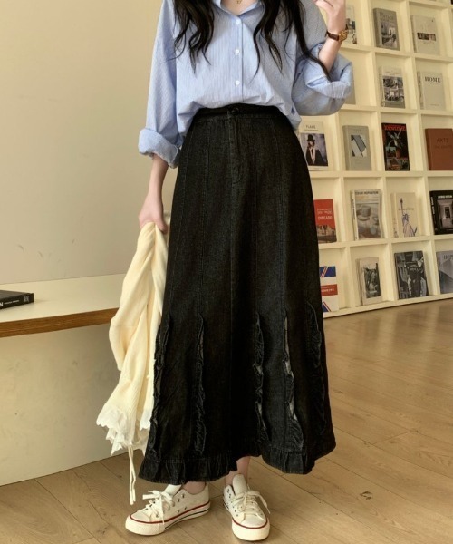 ABITOKYO(アビトーキョー)の「フリルドッキングデニムマーメイドスカート(デニムスカート・レディース・インディゴブルー/ブラック/ネイビー・FREE)」の17枚目の写真