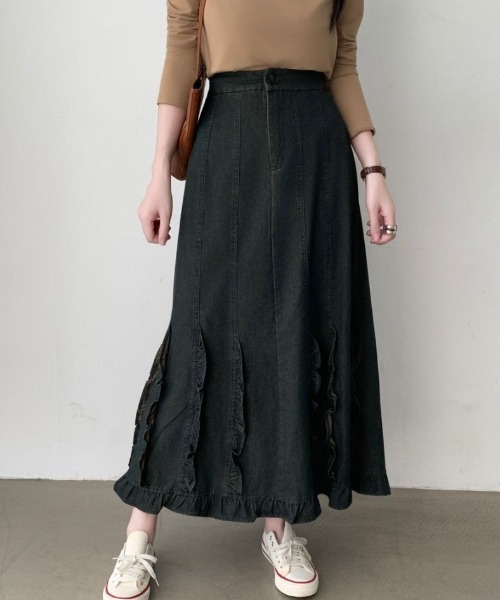 ABITOKYO(アビトーキョー)の「フリルドッキングデニムマーメイドスカート(デニムスカート・レディース・インディゴブルー/ブラック/ネイビー・FREE)」の15枚目の写真