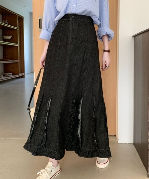ABITOKYO(アビトーキョー)の「フリルドッキングデニムマーメイドスカート(デニムスカート・レディース・インディゴブルー/ブラック/ネイビー・FREE)」の11枚目の写真