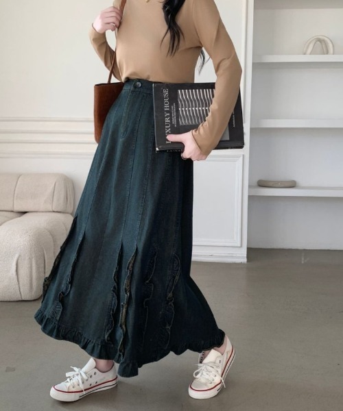 ABITOKYO(アビトーキョー)の「フリルドッキングデニムマーメイドスカート(デニムスカート・レディース・インディゴブルー/ブラック/ネイビー・FREE)」の10枚目の写真