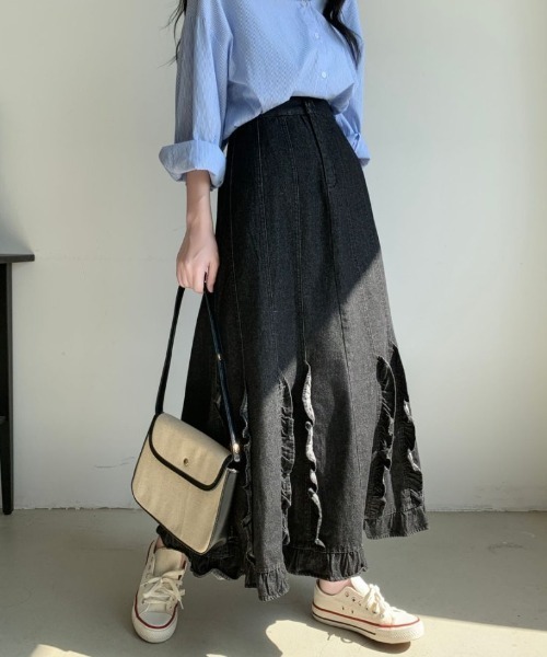 ABITOKYO(アビトーキョー)の「フリルドッキングデニムマーメイドスカート(デニムスカート・レディース・インディゴブルー/ブラック/ネイビー・FREE)」の6枚目の写真