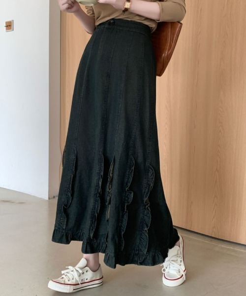 ABITOKYO(アビトーキョー)の「フリルドッキングデニムマーメイドスカート(デニムスカート・レディース・インディゴブルー/ブラック/ネイビー・FREE)」の9枚目の写真