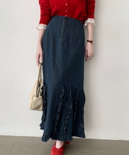 ABITOKYO(アビトーキョー)の「フリルドッキングデニムマーメイドスカート(デニムスカート・レディース・インディゴブルー/ブラック/ネイビー・FREE)」の8枚目の写真