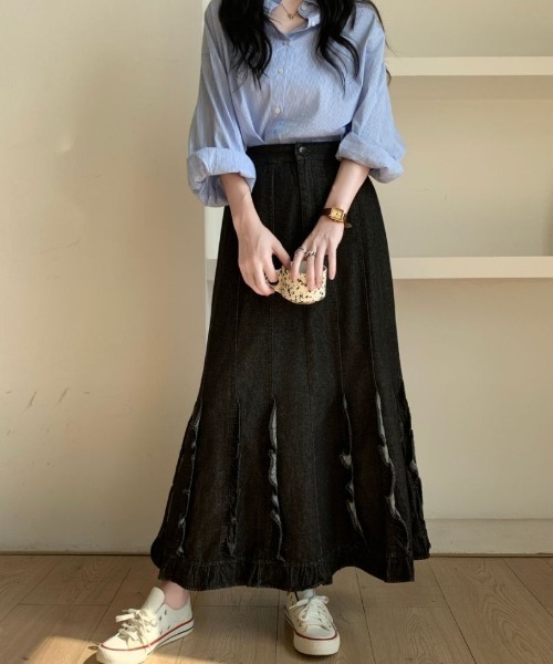 ABITOKYO(アビトーキョー)の「フリルドッキングデニムマーメイドスカート(デニムスカート・レディース・インディゴブルー/ブラック/ネイビー・FREE)」の22枚目の写真