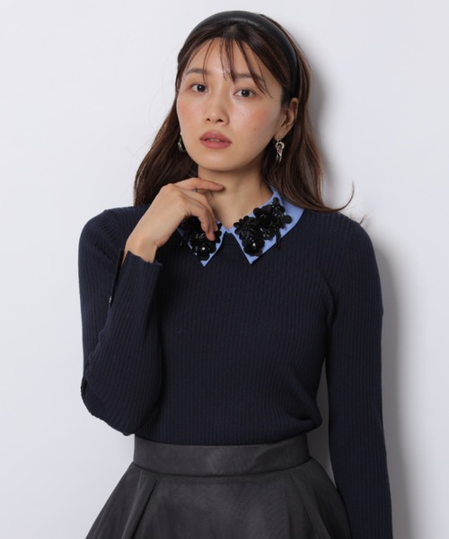 ビジュー衿リブニット（ニット/セーター）｜JUSGLITTY（ジャス