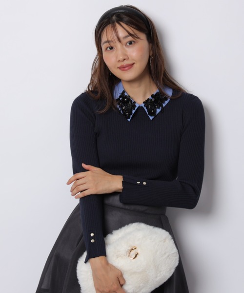 ビジュー衿リブニット（ニット/セーター）｜JUSGLITTY（ジャス
