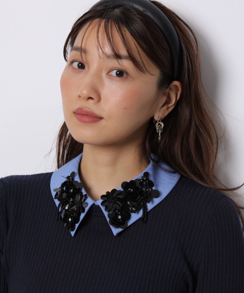 JUSGLITTY（ジャスグリッティー）の「ビジュー衿リブニット（ニット