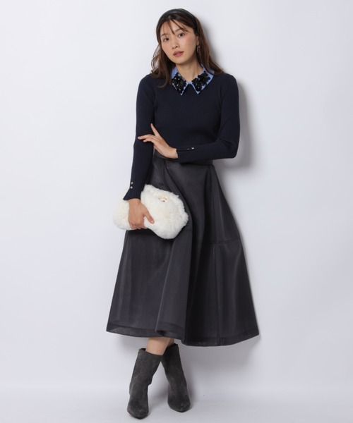 JUSGLITTY（ジャスグリッティー）の「ビジュー衿リブニット（ニット