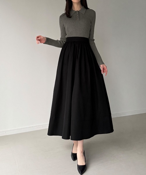 junoah(ジュノア)の「ポロリブニットドッキングワンピース(ワンピース・レディース・ホワイト/ブラック/チャコール・SMALL/LARGE/MEDIUM)」の3枚目の写真
