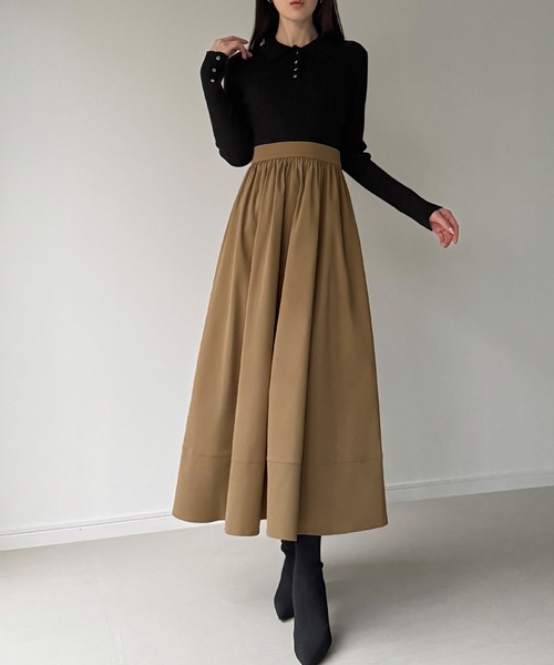 セール】ポロリブニットドッキングワンピース（ワンピース）｜JUNOAH