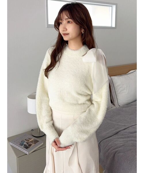 dazzlin（ダズリン）の「ワンショルミニシャギーニットトップス（ニット/セーター・レディース・ピンク/グレー/オフホワイト/ネイビー・FREE）」の16枚目の写真