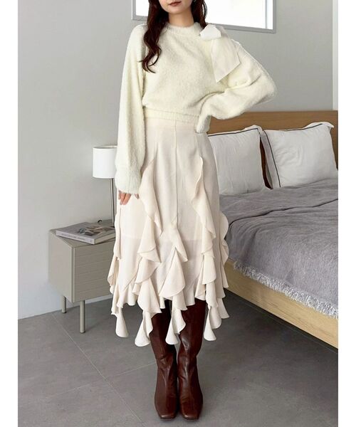 dazzlin（ダズリン）の「ワンショルミニシャギーニットトップス（ニット/セーター・レディース・ピンク/グレー/オフホワイト/ネイビー・FREE）」の13枚目の写真