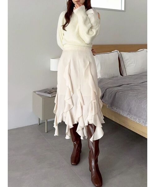 dazzlin（ダズリン）の「ワンショルミニシャギーニットトップス（ニット/セーター・レディース・ピンク/グレー/オフホワイト/ネイビー・FREE）」の12枚目の写真