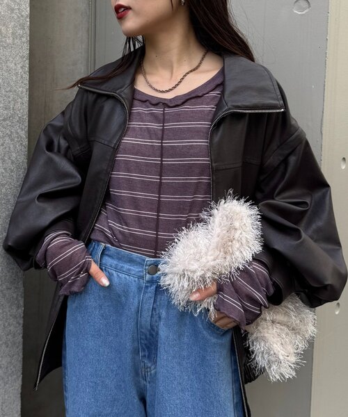 CIAOPANIC TYPY(チャオパニックティピー)の「【春まで使える!】前後2wayワンポイントロゴ刺繍シアーメロウトップス(Tシャツ/カットソー・レディース・サックスブルー/ブラウン/ピンク/レッド/ネイビー/イエロー・ONE SIZE)」の2枚目の写真