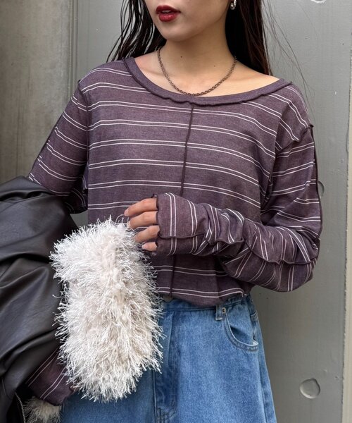 CIAOPANIC TYPY(チャオパニックティピー)の「【春まで使える!】前後2wayワンポイントロゴ刺繍シアーメロウトップス(Tシャツ/カットソー・レディース・サックスブルー/ブラウン/ピンク/レッド/ネイビー/イエロー・ONE SIZE)」の16枚目の写真