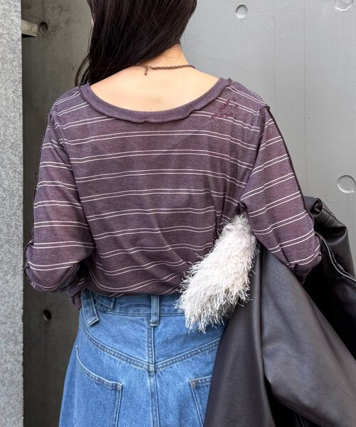 CIAOPANIC TYPY(チャオパニックティピー)の「【春まで使える!】前後2wayワンポイントロゴ刺繍シアーメロウトップス(Tシャツ/カットソー・レディース・サックスブルー/ブラウン/ピンク/レッド/ネイビー/イエロー・ONE SIZE)」の17枚目の写真