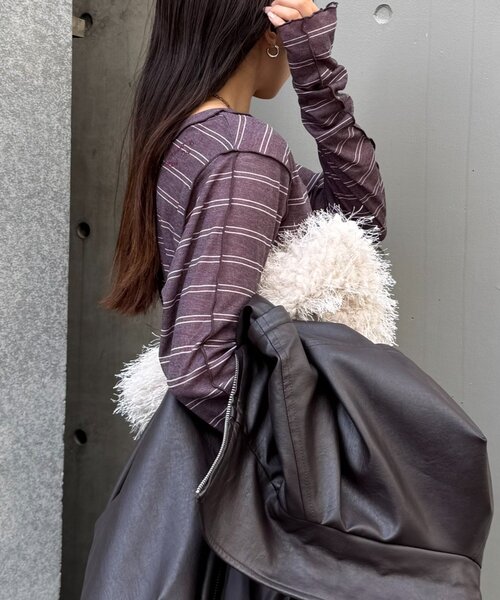 CIAOPANIC TYPY(チャオパニックティピー)の「【春まで使える!】前後2wayワンポイントロゴ刺繍シアーメロウトップス(Tシャツ/カットソー・レディース・サックスブルー/ブラウン/ピンク/レッド/ネイビー/イエロー・ONE SIZE)」の18枚目の写真