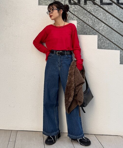 CIAOPANIC TYPY(チャオパニックティピー)の「【春まで使える!】前後2wayワンポイントロゴ刺繍シアーメロウトップス(Tシャツ/カットソー・レディース・サックスブルー/ブラウン/ピンク/レッド/ネイビー/イエロー・ONE SIZE)」の10枚目の写真