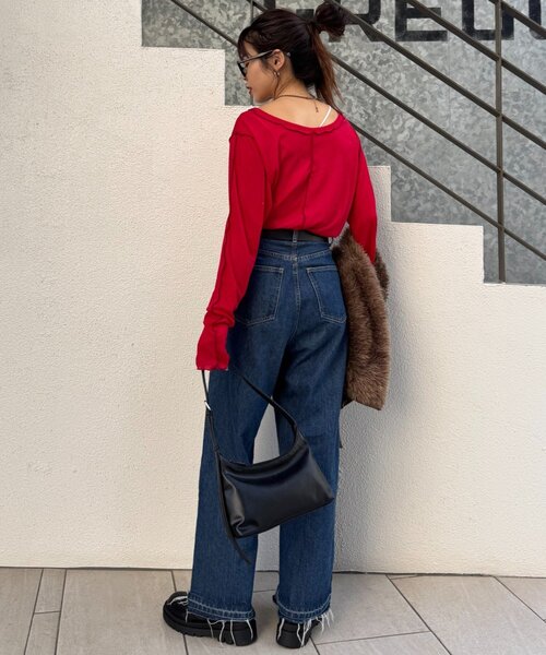 CIAOPANIC TYPY(チャオパニックティピー)の「【春まで使える!】前後2wayワンポイントロゴ刺繍シアーメロウトップス(Tシャツ/カットソー・レディース・サックスブルー/ブラウン/ピンク/レッド/ネイビー/イエロー・ONE SIZE)」の11枚目の写真