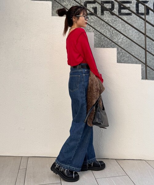 CIAOPANIC TYPY(チャオパニックティピー)の「【春まで使える!】前後2wayワンポイントロゴ刺繍シアーメロウトップス(Tシャツ/カットソー・レディース・サックスブルー/ブラウン/ピンク/レッド/ネイビー/イエロー・ONE SIZE)」の12枚目の写真