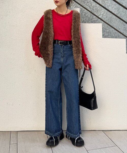 CIAOPANIC TYPY(チャオパニックティピー)の「【春まで使える!】前後2wayワンポイントロゴ刺繍シアーメロウトップス(Tシャツ/カットソー・レディース・サックスブルー/ブラウン/ピンク/レッド/ネイビー/イエロー・ONE SIZE)」の13枚目の写真