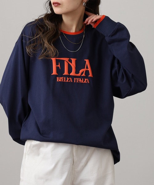 FILA（フィラ）の「FILA L/S SHIRTS フィラ リブ配色 長袖Tシャツ L/S tee ロンt（Tシャツ/カットソー・レディース・ブラック/ホワイト/ネイビー・L/XL/M）」の3枚目の写真
