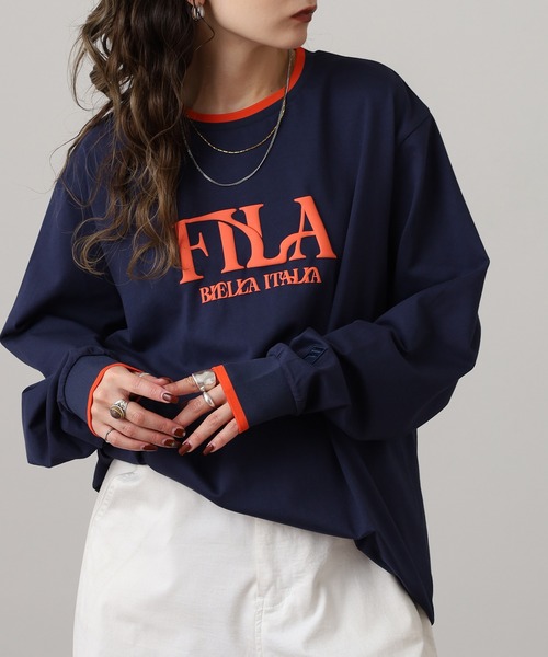 FILA（フィラ）の「FILA L/S SHIRTS フィラ リブ配色 長袖Tシャツ L/S tee ロンt（Tシャツ/カットソー・レディース・ブラック/ホワイト/ネイビー・L/XL/M）」の4枚目の写真