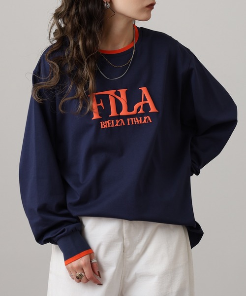 FILA（フィラ）の「FILA L/S SHIRTS フィラ リブ配色 長袖Tシャツ L/S tee ロンt（Tシャツ/カットソー・レディース・ブラック/ホワイト/ネイビー・L/XL/M）」の5枚目の写真