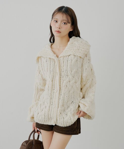 Chico（チコ）の「スパンコールケーブルルーズカーディガン（カーディガン/ボレロ・レディース・グレー/アイボリー/ブラウン・FREE）」の21枚目の写真