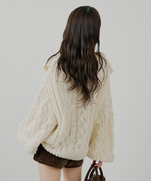 Chico（チコ）の「スパンコールケーブルルーズカーディガン（カーディガン/ボレロ・レディース・グレー/アイボリー/ブラウン・FREE）」の19枚目の写真