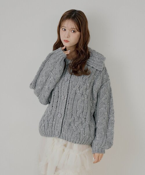 Chico（チコ）の「スパンコールケーブルルーズカーディガン（カーディガン/ボレロ・レディース・グレー/アイボリー/ブラウン・FREE）」の17枚目の写真