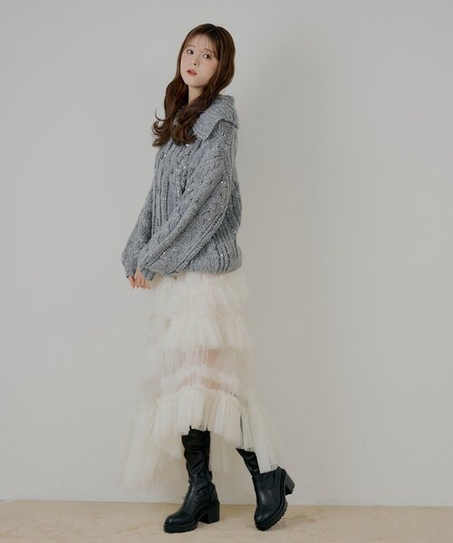 Chico（チコ）の「スパンコールケーブルルーズカーディガン（カーディガン/ボレロ・レディース・グレー/アイボリー/ブラウン・FREE）」の15枚目の写真