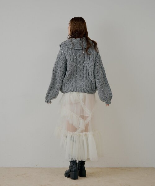 Chico（チコ）の「スパンコールケーブルルーズカーディガン（カーディガン/ボレロ・レディース・グレー/アイボリー/ブラウン・FREE）」の14枚目の写真