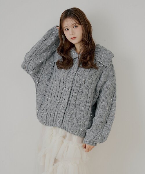 Chico（チコ）の「スパンコールケーブルルーズカーディガン（カーディガン/ボレロ・レディース・グレー/アイボリー/ブラウン・FREE）」の13枚目の写真