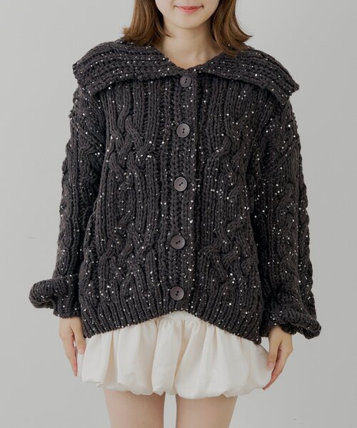 Chico（チコ）の「スパンコールケーブルルーズカーディガン（カーディガン/ボレロ・レディース・グレー/アイボリー/ブラウン・FREE）」の9枚目の写真