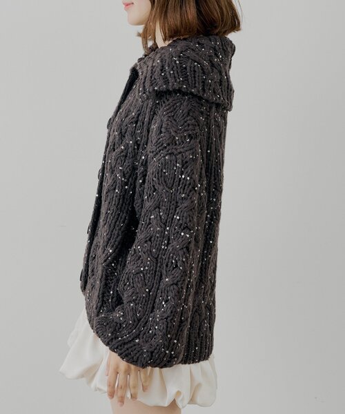 Chico（チコ）の「スパンコールケーブルルーズカーディガン（カーディガン/ボレロ・レディース・グレー/アイボリー/ブラウン・FREE）」の8枚目の写真